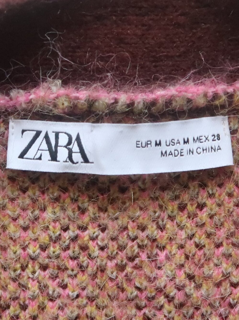 ZARA Oversized Chunky Floral Knit Cardigan Sweater Brown Pink Yellow Size M - Picture 14 of 16